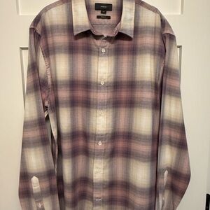 Vince Men's Purple Plaid Button-Up Shirt L